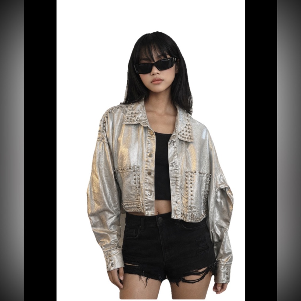Silver Studded Cropped Women's Jacket Party/Club/Casual Size S